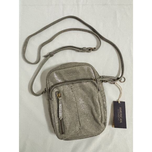 American Leather Co. Leather Organizer Cleveland Crossbody Charcoal Shimmer NWT - Picture 1 of 4